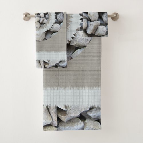 Elegant trendy pattern of beautiful gray pebbles bath towel set