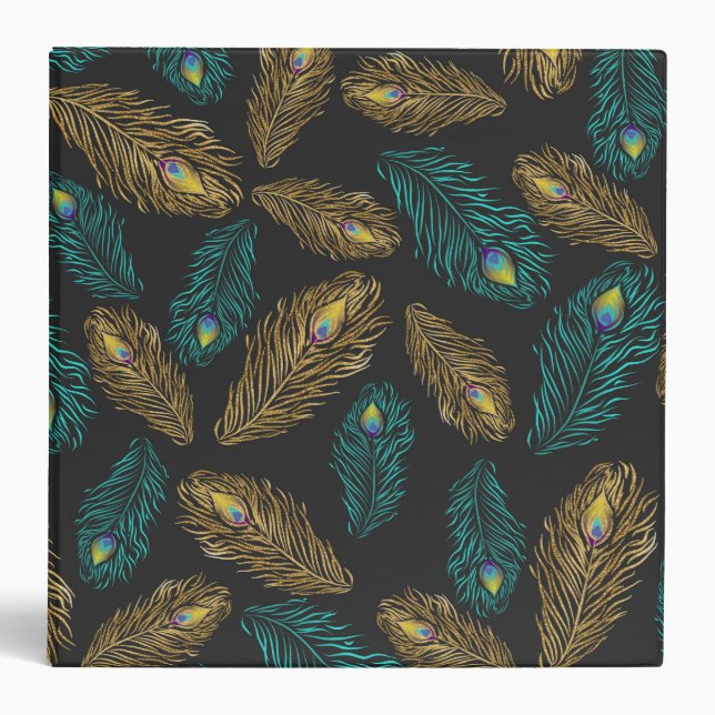 Elegant trendy peacock feathers pattern 3 ring binder (Front)