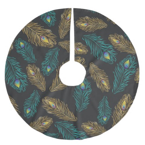 Elegant trendy peacock feathers pattern brushed polyester tree skirt