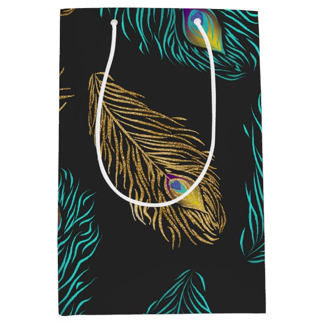 Elegant trendy peacock feathers pattern medium gift bag (Front)