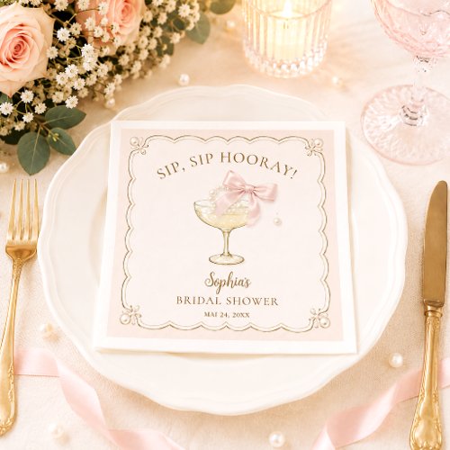 Elegant Trendy Pearls & Prosecco Bridal Shower Napkins