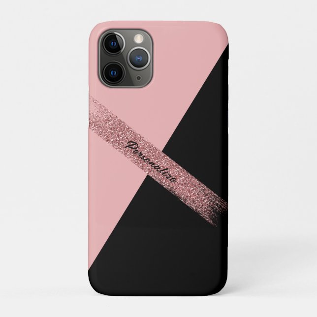 Elegant Trendy Pink Black Glitter Chic Glam Case-Mate iPhone Case (Back)