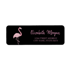 Elegant Trendy, Pink Flamingo, Black Address Label