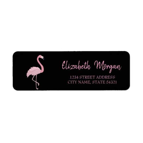 Elegant Trendy Pink Flamingo Black Address Label