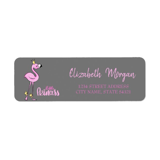 Elegant Trendy, Pink Flamingo, Gray Address Label (Front)