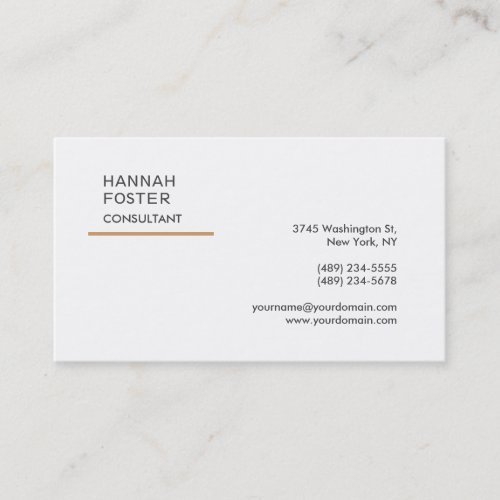Elegant Trendy Plain White Consultant Manager Business Card