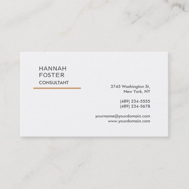 Elegant Trendy Plain White Consultant Manager Business Card (Front)