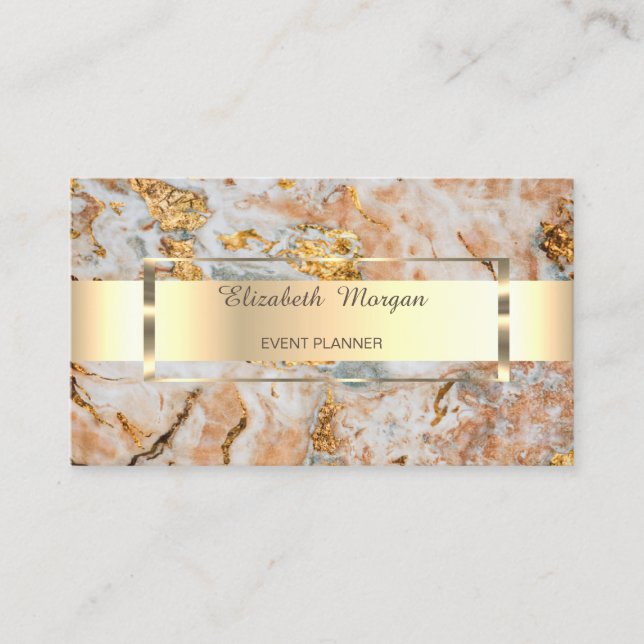 Elegant Trendy Professional Gold Stripe Marble Business Card (Front)