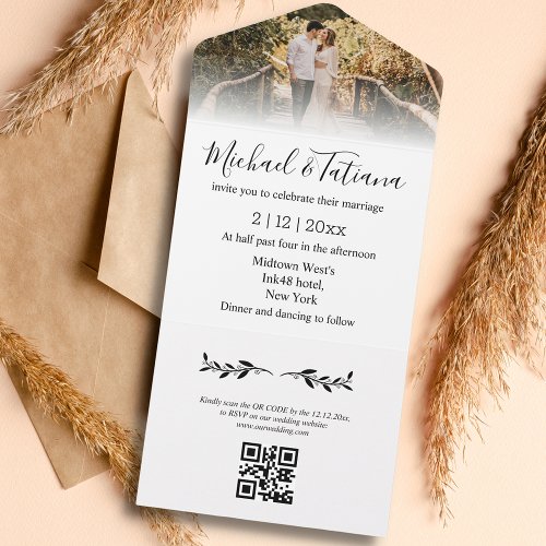 elegant trendy  qr code rsvp photo wedding all in one invitation