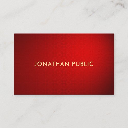 Elegant Trendy Red Damask Gold Text Professional Business Card