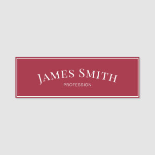 Elegant Trendy Red & White Minimalist Professional Name Tag