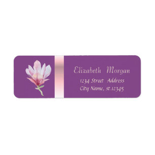 Elegant Trendy Romantic,Violet Watercolor Magnolia Label
