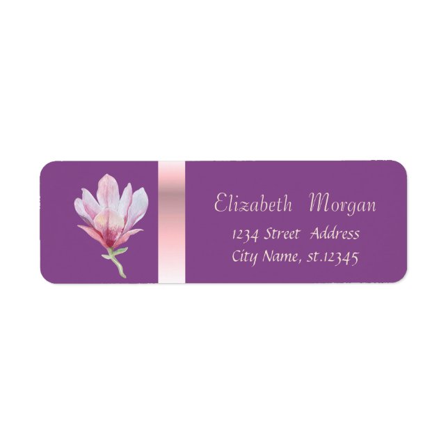 Elegant Trendy Romantic,Violet Watercolor Magnolia Label (Front)