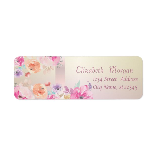 Elegant Trendy  Romantic Watercolor  Flowers Label (Front)