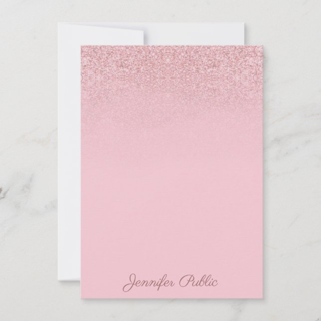 Elegant Trendy Rose Gold Calligraphed Script Text Note Card (Front)