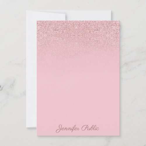 Elegant Trendy Rose Gold Calligraphed Script Text Note Card