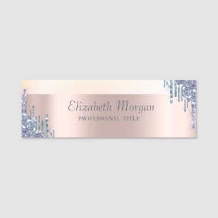 Elegant Trendy Rose Gold Chic Glitter Drips Name Tag