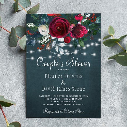 Elegant trendy rustic winter floral couples shower invitation