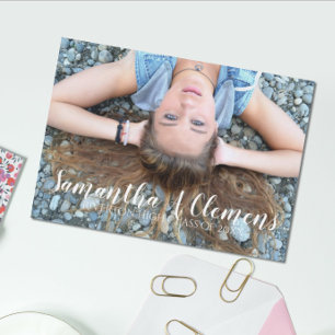 Elegant Trendy Script 5 x 7 Photo Graduation Invitation