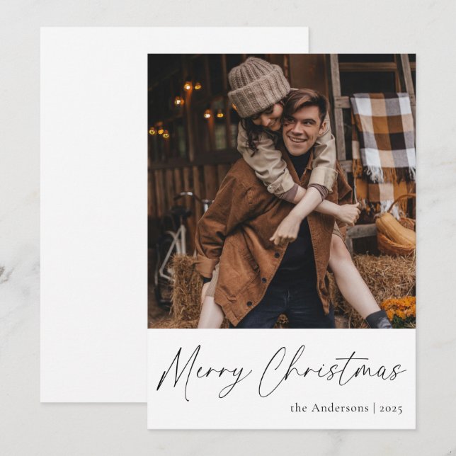 Elegant Trendy Script Couple Photo Merry Christmas Holiday Card (Front/Back)