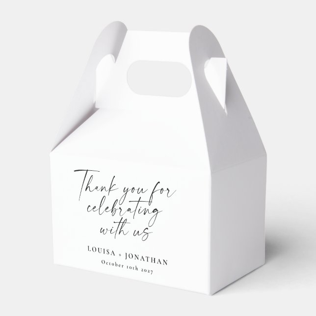 Elegant Trendy Script Custom Thank You White Favor Boxes (Front Side)