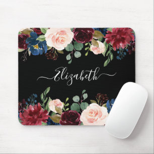 Elegant Trendy Script Watercolor Mixed Floral Mouse Pad