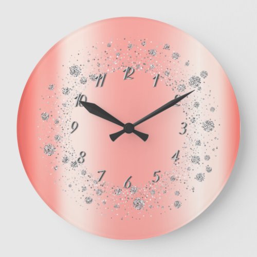Elegant Trendy Silver Confetti Large Clock