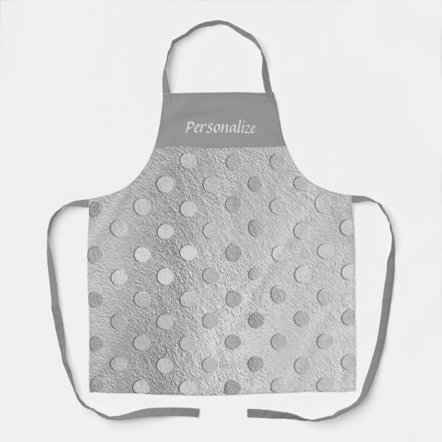 Elegant Trendy Silver Glitter Polka Dot Pattern Apron (Front)