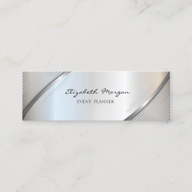 Elegant Trendy , Silver  Stripes Mini Business Card (Front)