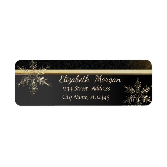 Elegant Trendy Snowflakes ,Faux Gold,Black Label (Front)