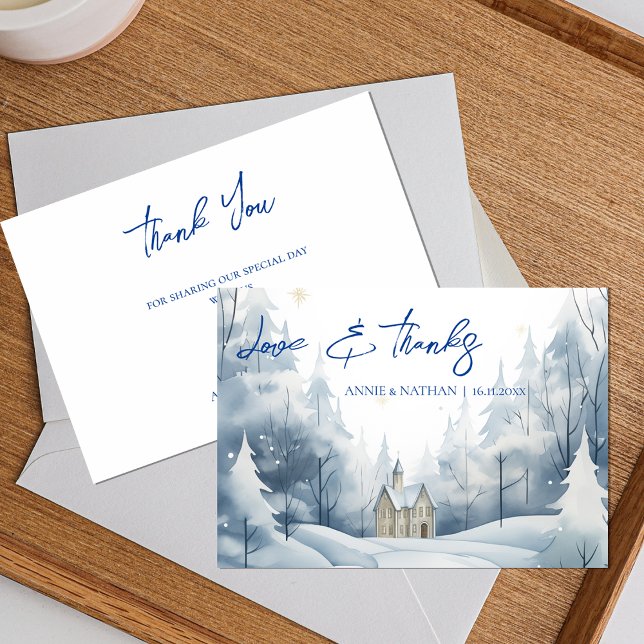Elegant Trendy Snowy Landscape Winter Wedding Thank You Card (Elegant Trendy Snowy Landscape Winter Wedding Thank You Card)