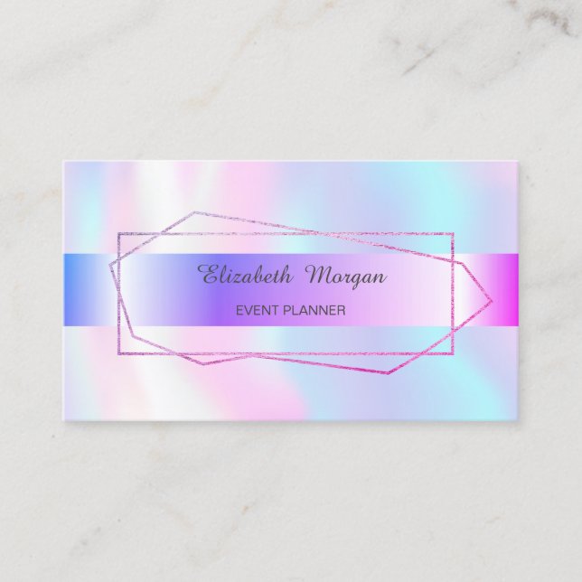 Elegant Trendy Stripe Geometric Frame Holographic Business Card (Front)