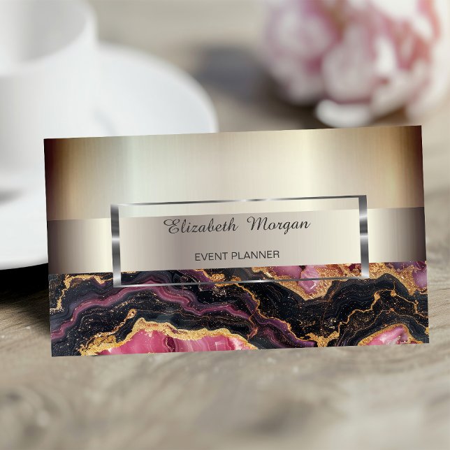 Elegant Trendy Stripe Silver Frame,Burgundy Marble Business Card (Creator Uploaded)