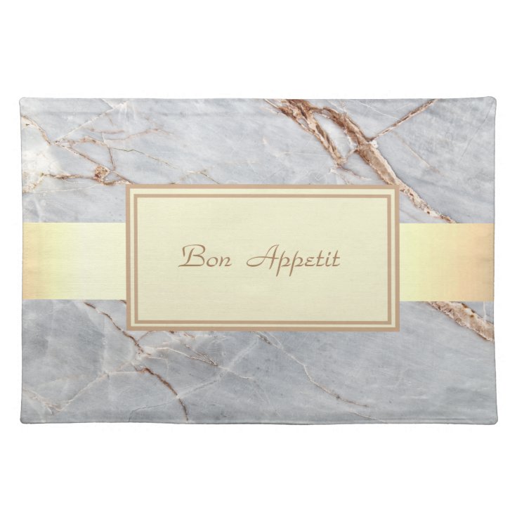 Elegant Trendy Stylish Geometric Gray Gold Marble Cloth Placemat Zazzle