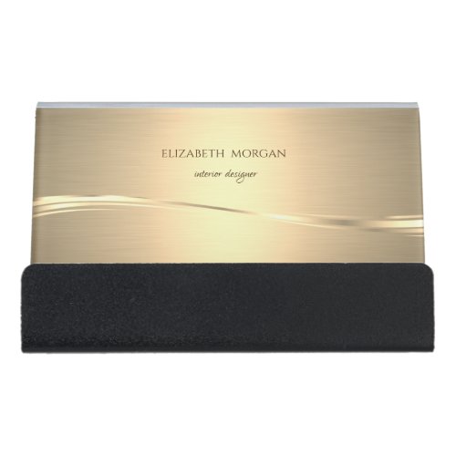 Elegant Trendy Stylish Minimalist  Gold Desk Business Card Holder