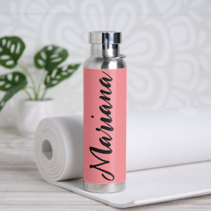 elegant trendy stylish pink black personalized water bottle
