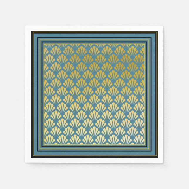 Elegant Trendy Teal Art Deco Fan Pattern Wedding Napkins (Front)