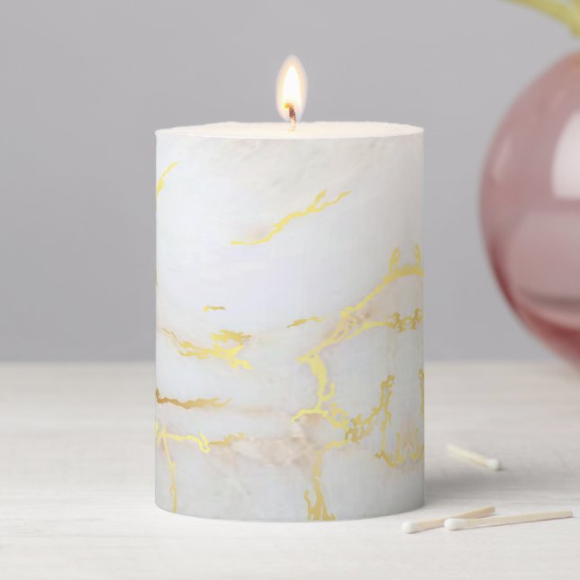Elegant Trendy Template Gold White Marble Pillar Candle (In Situ)