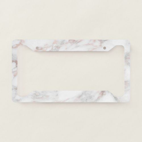 Elegant Trendy Template White Rose Gold Marble License Plate Frame