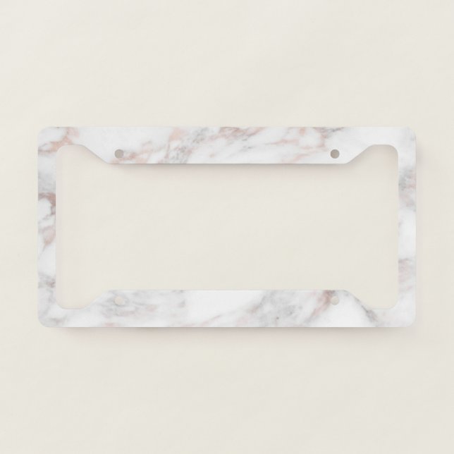 Elegant Trendy Template White Rose Gold Marble License Plate Frame (Front)