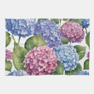 Elegant Trendy Watercolor Hydrangea Floral  Kitchen Towel