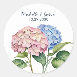 Elegant Trendy Watercolor Hydrangea Floral Wedding Classic Round Sticker