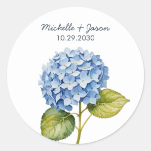 Elegant Trendy Watercolor Hydrangea Floral Wedding Classic Round Sticker