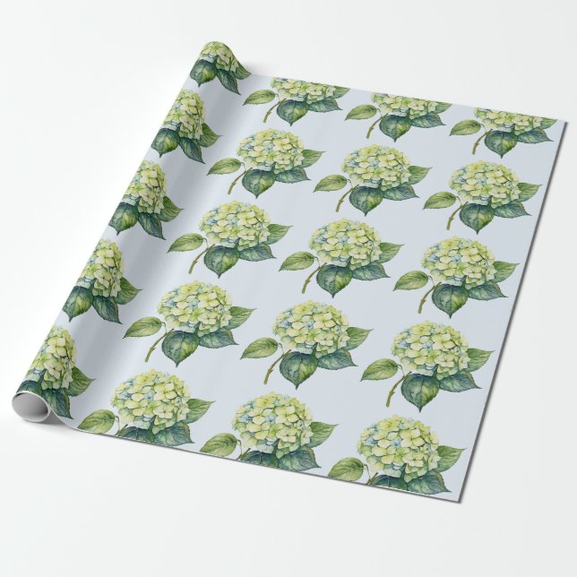 Elegant Trendy Watercolor Hydrangea Floral  Wrapping Paper (Unrolled)