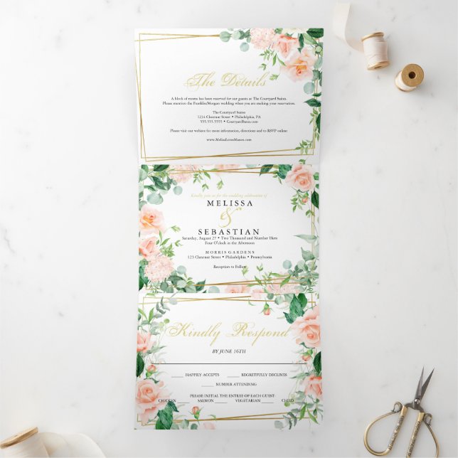 Elegant Tri-Fold Floral Wedding Invitations (Inside)