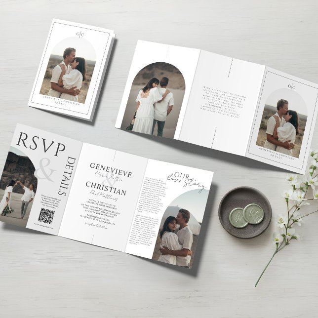 Elegant Tri-Fold Wedding Invitation with Photos (Arch and Minimal Tri-fold wedding invitation with photos)