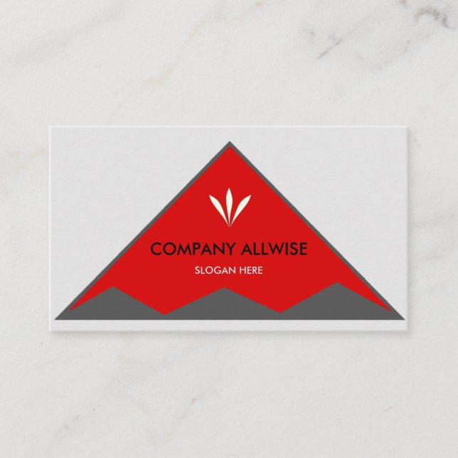 Elegant Triangles in Silver Gray & Red Business Card (Front)