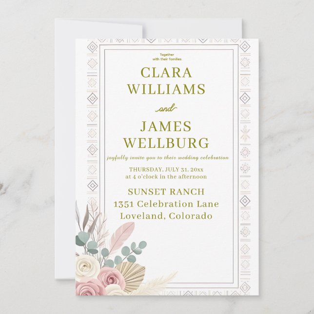 Elegant Tribal Floral Wedding Invitation (Front)