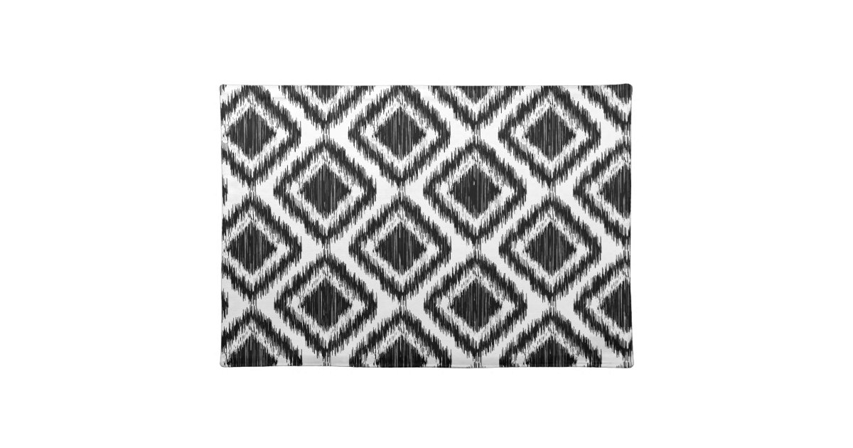 Elegant Tribal Pattern Black and White Ikat Motif Cloth Placemat Zazzle