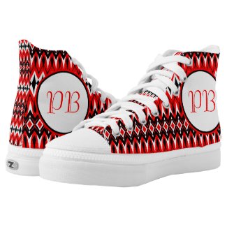 Elegant tribal rhombus native pattern duogram red High-Top sneakers